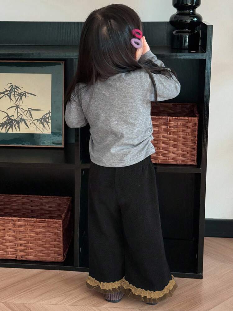 2pcs/Set Baby Girls' Korean Style Casual Long Sleeve T-Shirt And Loose Pants Outfit Fall,Winter Toddler Girls Clothes