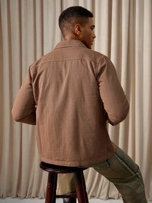 Manfinity Homme Casual Khaki Loose Cargo Denim Jacket, Spring/Summer Cowboy Western Regular Washed Pocket For Work - Khaki - View 2