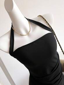 Teen GirlSimple Plain Sleeveless Bodycon Dress For Everyday Wear - Black and White - View 3