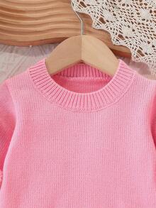 Baby & Girl Fashionable Cute Versatile Ball Decor Sweater Set, Woolen Top & Flared Pants Fall Winter - Baby Pink - View 5
