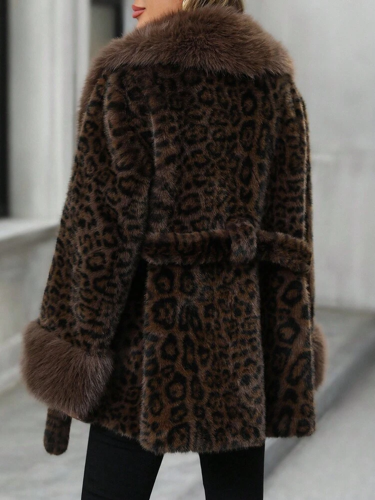 Women's Leopard Print Lapel Long Sleeve Faux Fur Fashion Jacket Women's Winter Clothes Women's Winter Coat Winter Coats For Women Women's Winter Jacket