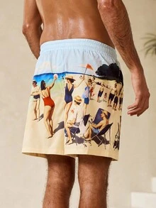 Manfinity Swimmode Men's Casual Printed Drawstring Beach Shorts - Multicolor - View 6