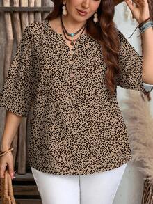 EMERY ROSE Camicia casual con stampa leopardata, adatta per l'autunno, stile da festival di musica country - Multicolore - Visualizzare 4