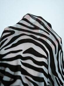 Mistrie 女式休闲斑马纹修身长袖毛绒边连体裤 - 黑與白 - 查看 7