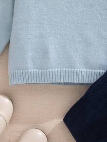 SHEIN Baby Boys Polo Collar Sweater Set, Fashion & Cute, Includes Comfortable & Practical Essentials For Infants, Suitable For Daily, Outdoor, Travel, Daycare, And School Occasions, Spring/Autumn/Winter - Blue - View 5