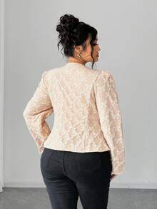 Elenzga Chaqueta versátil de cuello redondo con diseño de lazo texturizado, manga larga, cintura con lazo y pliegues delanteros, ideal para el otoño temprano, talla grande