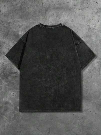 Grunge Punk Men's Portrait & Snowflake Print Short Sleeve T-Shirt, Suitable For Spring/Summer Everyday Wear, 2000s Style