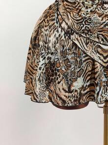 Amplova Plus Size Animal Print Knotted Backless Mini Bodycon Dress - Multicolor - View 6