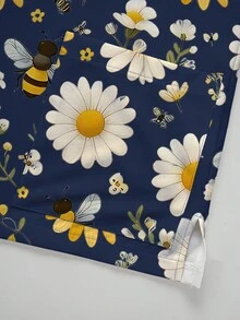 PopScrub Plus Size Scrub Uniform Top, Summer Cute Wild Flower & Bee Print Blouse, Fresh Pocket Shirt, V-Neck Short Sleeve Shirt For Women Wear, Halloween