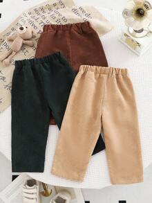 SHEIN 男婴休闲纯色加厚灯芯绒弹力腰裤，3种颜色可选，舒适透气。这款男婴灯芯绒裤采用经典设计和柔软面料，适合各种休闲场合。无论是日常居家、户外活动还是节日庆典，都能展现宝宝的可爱与时尚。简约的风格和百搭的颜色使其成为打造萌娃造型的理想之选。秋冬季适用。 - 彩色 - 查看 2