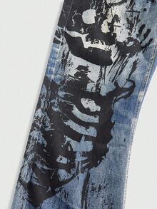 ROMWE MEN Grunge Punk Skull Print Pocket Y2K Style Hip Hop Jeans - Multicolor - View 4