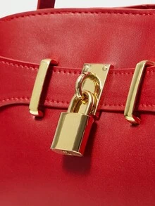 MOTF PREMIUM PU LEATHER IRONMONGERY TOP HANDLE BAG,CHRISTMAS GIFTS - Red - View 5