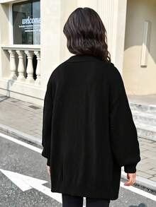 SHEIN Tween Girls' Casual Loose Solid Color Cardigan, Suitable For Autumn/Winter - Black - View 2
