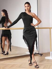 Menodora SHEIN Sport Jednokolorowy damski kombinezon do tańca z jednym ramieniem i długim rękawem, z odkrytymi plecami