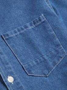 Manfinity Homme 男士休闲修身长袖牛仔衬衫，带口袋，街头风格，秋季 - 中等水洗藍 - 查看 6