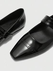 CUCCOO BIZCHIC Women's Fashion Simple Elegant Square Toe Buckle Flat Shoes - Black - View 6