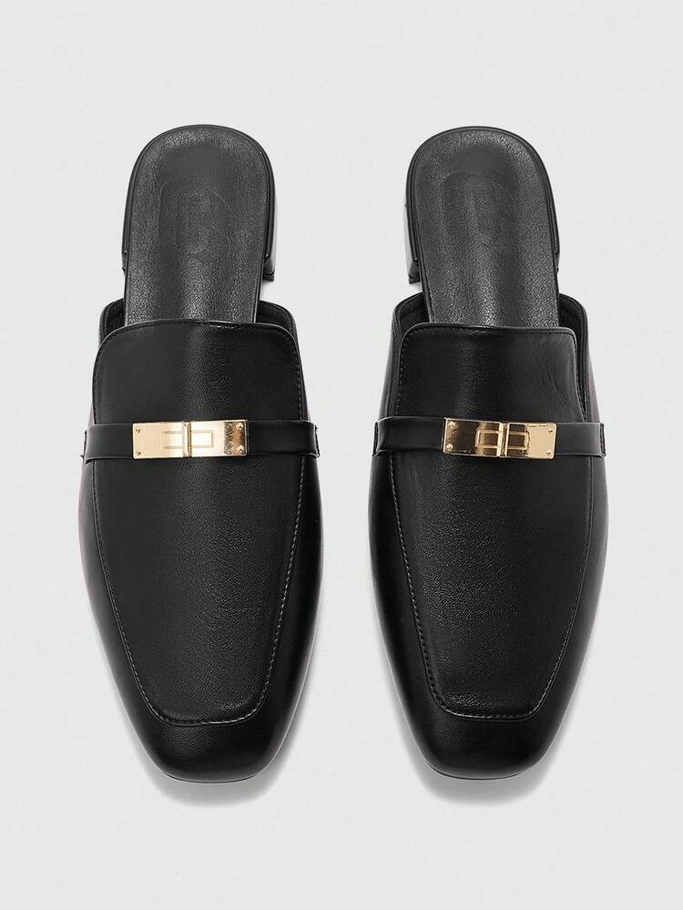 CUCCOO BIZCHIC Mocasines planos negros cómodos y versátiles de uso diario con punta cuadrada para mujer