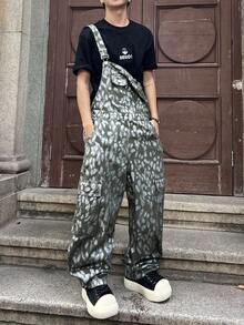 Manfinity EMRG 男士时尚金属印花牛仔背带裤 - 橄欖綠 - 查看 6