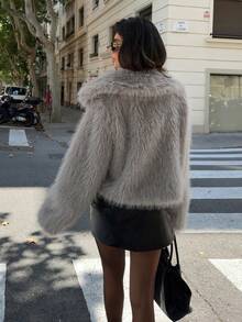 Siren Gaze 秋冬新款人造毛皮前扣夹克 - 灰色 - 查看 2