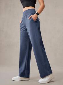 OutZeal 女士凉爽触感针织高腰侧袋直筒运动裤日常休闲秋季 - 藍色 - 查看 9