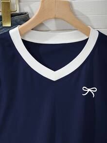 Girls' Casual Minimalist Bow Print Contrast Color Long Sleeve T-Shirt Fall Winter