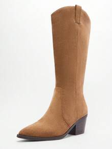 Solezae Giày bốt cao bồi miền Tây mũi nhọn đế vuông cho nữ – Phong cách, bền và thoải mái - Màu Khaki - Xem 2