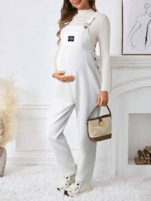 SHEIN Maternity Casual Loose Jumpsuit With Adjustable Shoulder Straps - White - View 4