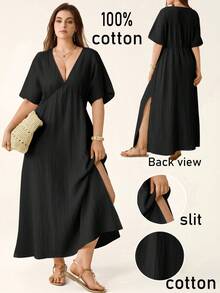 Freevana فستان كاجوال بقصة جانبية مفتوحة للمقاسات الكبيرة