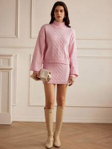 GENKIRA New Soft Pink Fashionable Versatile Rejuvenating Knitted Sweater And Skirt Set Fall Winter Cloth For Women - Pink - View 7