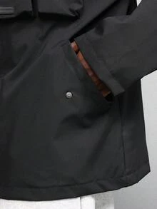 SUMWON 多功能连帽夹克，带多个口袋，全长拉链，都市外套，冬季秋季休闲风格，宽松版型，过渡天气夹克 - 黑色 - 查看 6