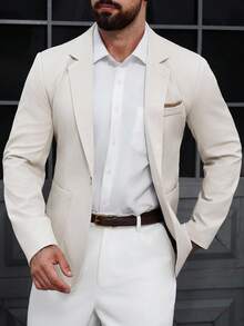 Calvornis Blazer casual, de negocios, minimalista y de uso diario para hombre, blazer casual de color beige crema, champán elegante, estilo "Old Money"