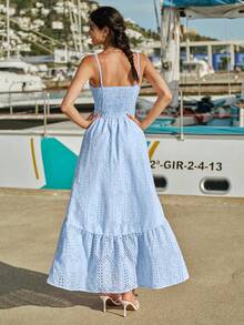 Women's Vacation Burnout Embroidered Single-Breasted Casual Cami Dress - Baby Blue - View 7