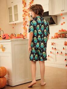 Tween Boy Halloween Ghost Print Pajama Set Kids Pajama Set Boys Halloween Pajamas Kids Halloween Pajamas Halloween Pajamas Ghost Pajamas - Multicolor - View 2