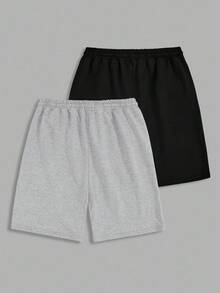 SHEIN Cottnline Men 2pcs Multi Pack Letter Printed Drawstring Waist Regular Short - Multicolor - View 2