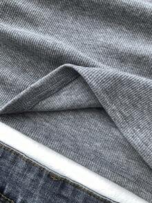 Camiseta de tirantes plisada con estampado de estrellas de unicolor para adolescentes, adecuada para uso casual en invierno - Gris Oscuro - Ver 6