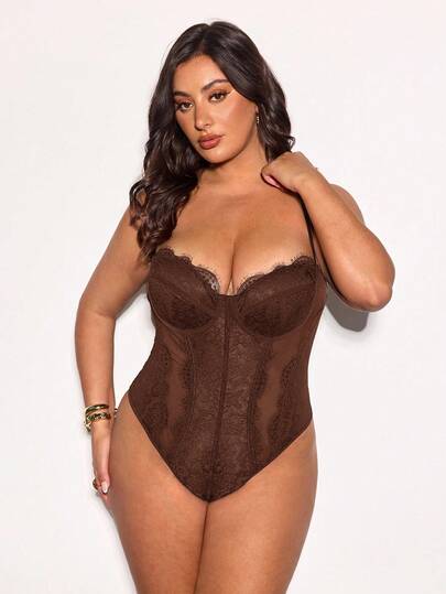 SHEIN BAE Summer Beach Vacation Plus Size Clothing Holiday Clothing Party Gathering, Dating Travel, Going Out, Music Festival Clothing, Concert Clothing, Country Music Festival Clothing,Women's A Spaghetti Strap Lace Patchwork Black Corset Top Sexy New Years Top Bodysuit,New Years Women Outfit,Corset Tops For Women