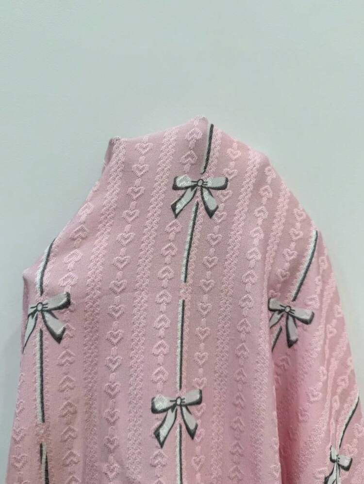 CottageSlumber Women's Pajamas With Lace Patchwork, Bow Print, Cute Striped Casual & Comfortable Jumpsuit - Pink - View 8