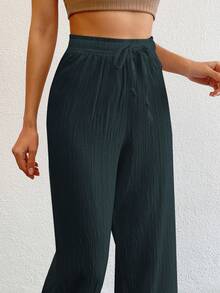 SHEIN Tall Tall Women's Solid Color Long Waist Drawstring Pants - Army Green - View 7