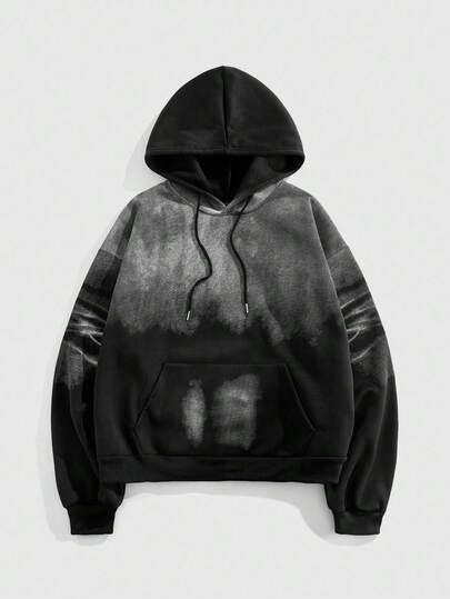 Grunge Punk Men's Ombre Hoodie, Loose Fit, Fall Winter