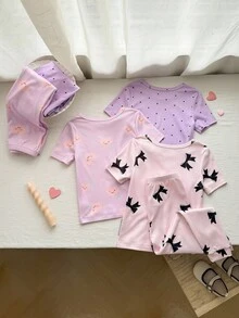 Bộ đồ ngủ 6 món cho bé gái, gồm áo ngắn tay và quần dài, đồ ngủ ôm sát và đồ mặc nhà. Bộ đồ ngủ này phù hợp cho bé gái mặc ở nhà, có thể mặc như đồ ngủ hoặc trang phục thường ngày. Thiết kế đơn giản, dễ phối đồ, cho bé gái vẻ ngoài thời trang và năng động khi ở nhà. Chất liệu vải dệt kim co giãn và thoáng khí, có thể giặt bằng máy, vừa vặn thoải mái và dễ dàng vệ sinh (2 bộ được bán riêng) - Nhiều màu - Xem 2