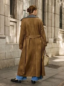 Easura Plus Size Women's Fashionable Long Sleeve Long Windbreaker Jacket, Autumn Winter Fall