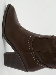 Solezae Women's Glamorous Western Style Pointed Toe Chunky Heel Embroidered Knee-High Boots With Inner Zipper Valentine's Day - Brown - View 7