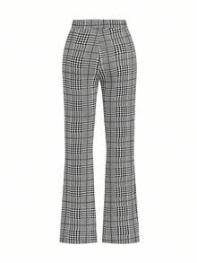 Ellevyn Autumn Elegant Women's Plaid Printed Elastic Knitted Pants, Versatile For Various Occasions Such As Summer Vacation, Elegant Travel, And Daily Commuting Gray Pants,Fall - Black and White - View 4