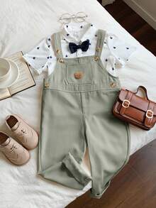 Young Boys' Casual Comfortable Versatile Cute Bear Logo Graphic Bib Overall Pants Fall Winter