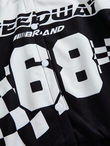 Tween Girl Casual Baseball Jacket With Letter & Checkered Print, Autumn Fall Winter - Black and White - View 4