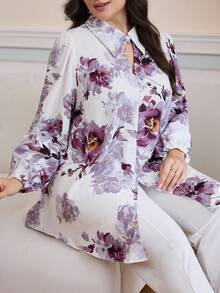 Modelyn Blusa informal con estampado floral, corta por delante y larga por detrás para tallas grandes - Multicolor - Ver 1
