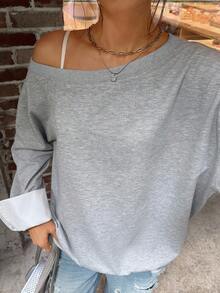 Jouncy Women's Casual Loose Fit Dropped Shoulder Long Sleeve Sweatshirt, Autumn Fall Cloth For Women - Grey - View 5