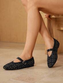 MOTF PREMIUM WOMEN'S COMMUTING CASUAL COMFORTABLE VERSATILE MARY JANE SQUARE TOE FLAT SHOES FOR CHRISTMAS - Blue - View 3