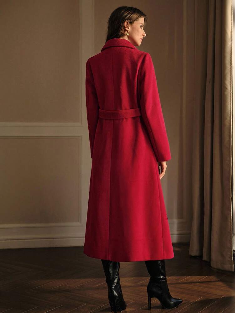 EMBROIDERY DOUBLE BREASTED BELTED OVERCOAT
