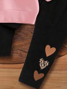 SHEIN Happikins 2pcs/Set Baby Girl Casual Cute Leopard Print Heart & Letter "GIRL" Pattern White Knit Soft Round Neck Long Sleeve Sweatshirt And Black Leggings Outfit, Suitable For Autumn/Winter Fall Baby Girl Sweat Set Nanas Girl Baby Outfit Baby Girl Outfit Baby Girl Full Sleeve With Pant Nanas Girl Outfit - Multicolor - View 5